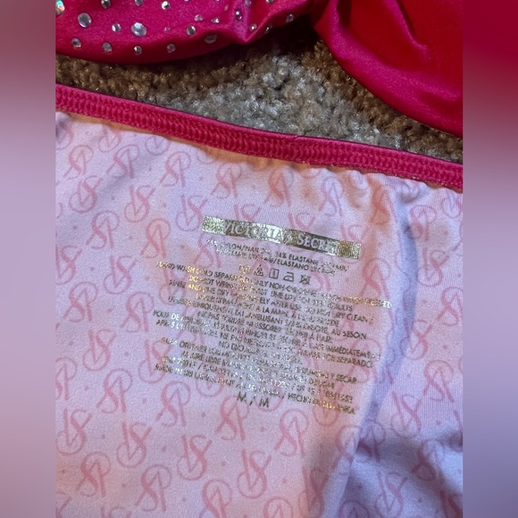 Bright pink rhinestone Victorias Secret bikini. Medium bottom. 32B Top like new. - Picture 3 of 5